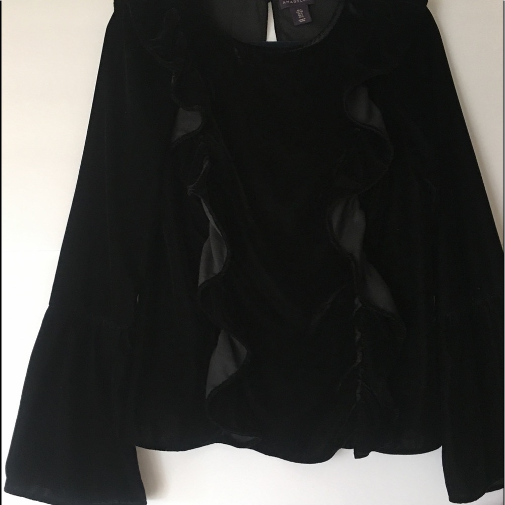 Velvet Ruffled Black Blouse